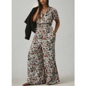 by ANTHROPOLOGIE sz XL Tall The Somerset Jumpsuit in Turquoise Motif